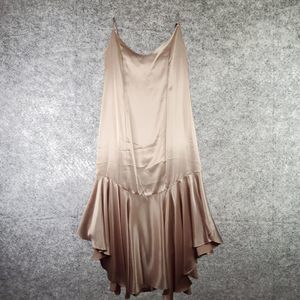 Vtg Cachet by Bari Protas Satin Slip Dress Womens 7 / 8 Beige Ruffle Hem